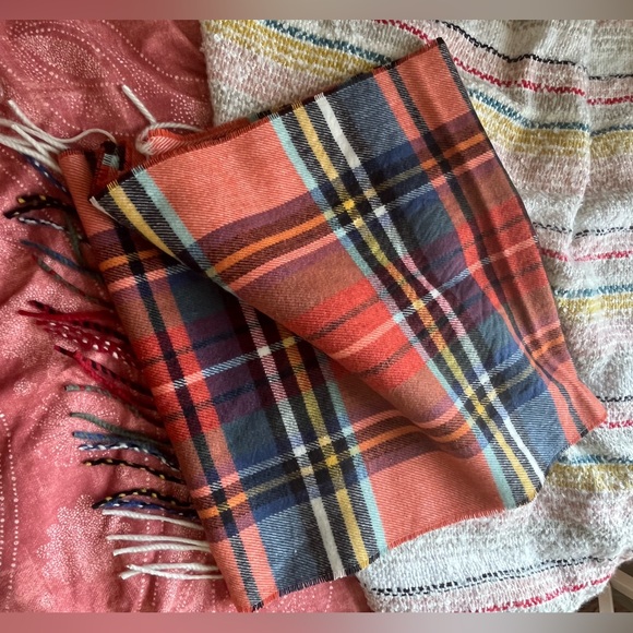 Red Plaid Scarf with Tassels - Picture 4 of 4